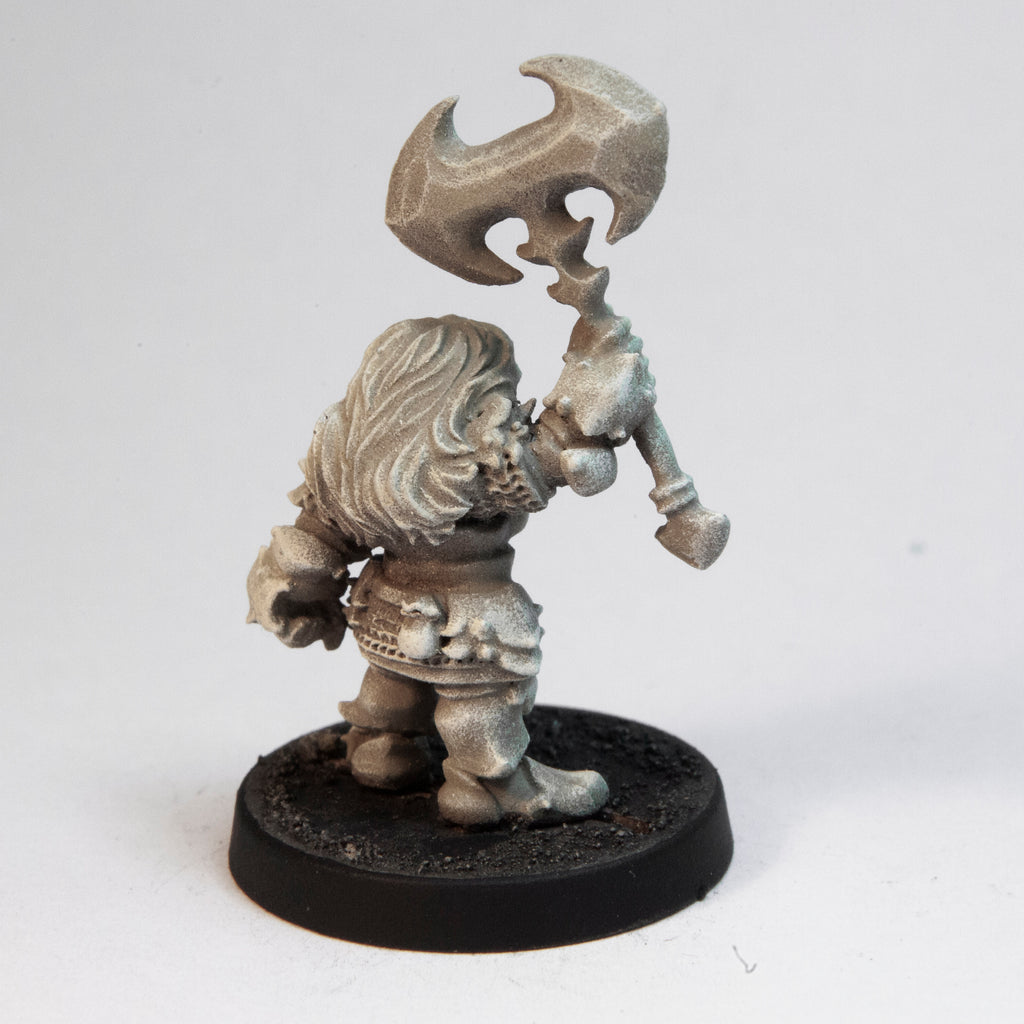 Primed pewter Dwarven Shieldbreaker miniature, 37mm tall, another view
