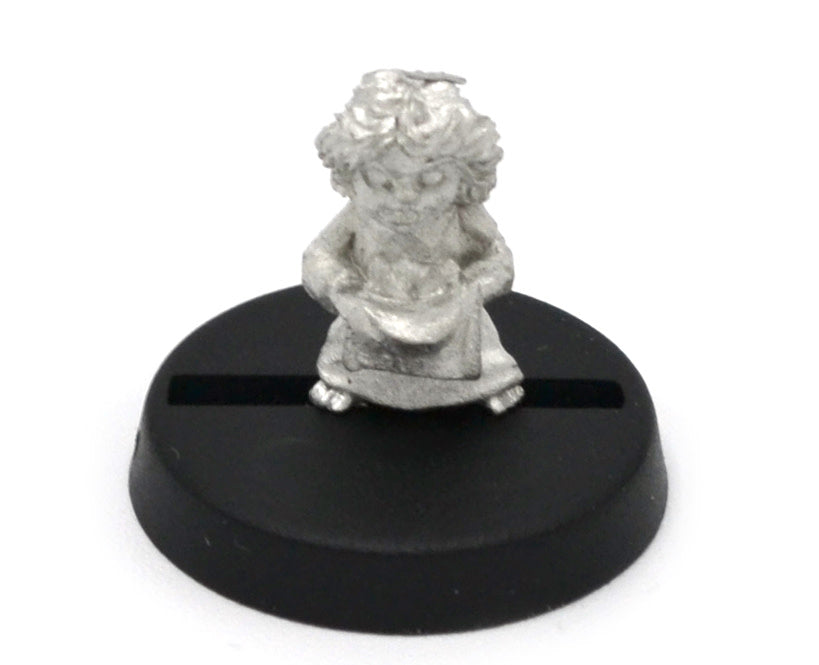 Unpainted pewter Halfling Girl miniature, 12mm tall