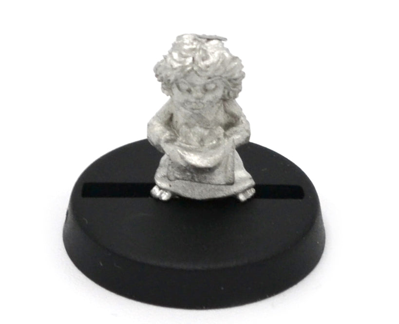 Unpainted pewter Halfling Girl miniature, 12mm tall, another view