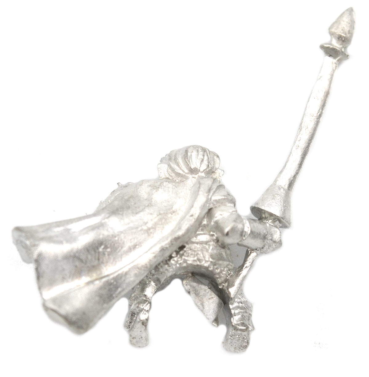 Unpainted pewter Halfling Commander Rider miniature, 32mm tall, another view