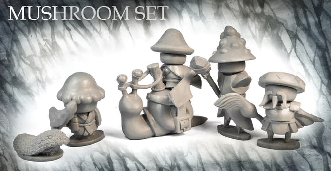 Stonehaven Adventurers 2020 - 5 Piece Mushroom Folk Set B, primed pewter miniatures