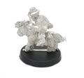 Unpainted pewter Halfling Wool Merchant Mounted on Pony miniature, 29mm tall, another view