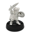 Unpainted pewter Halfling Soldier Cheering miniature, 28mm tall, another view