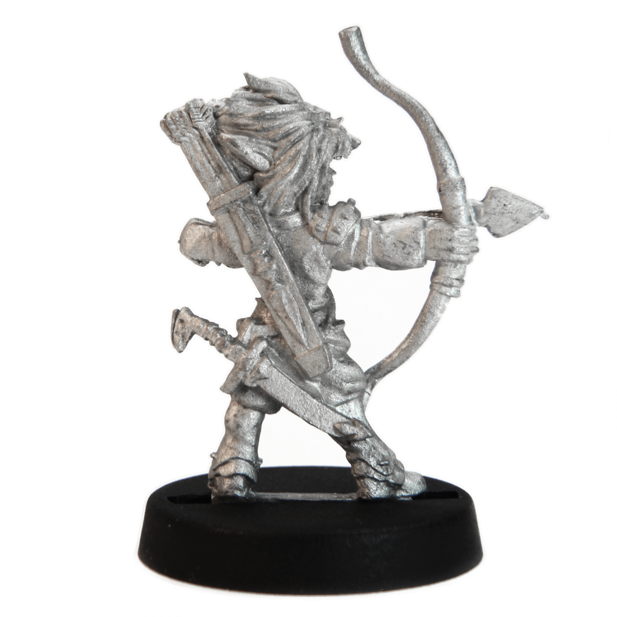 Unpainted pewter Gnome Archer miniature, 25mm tall, another view