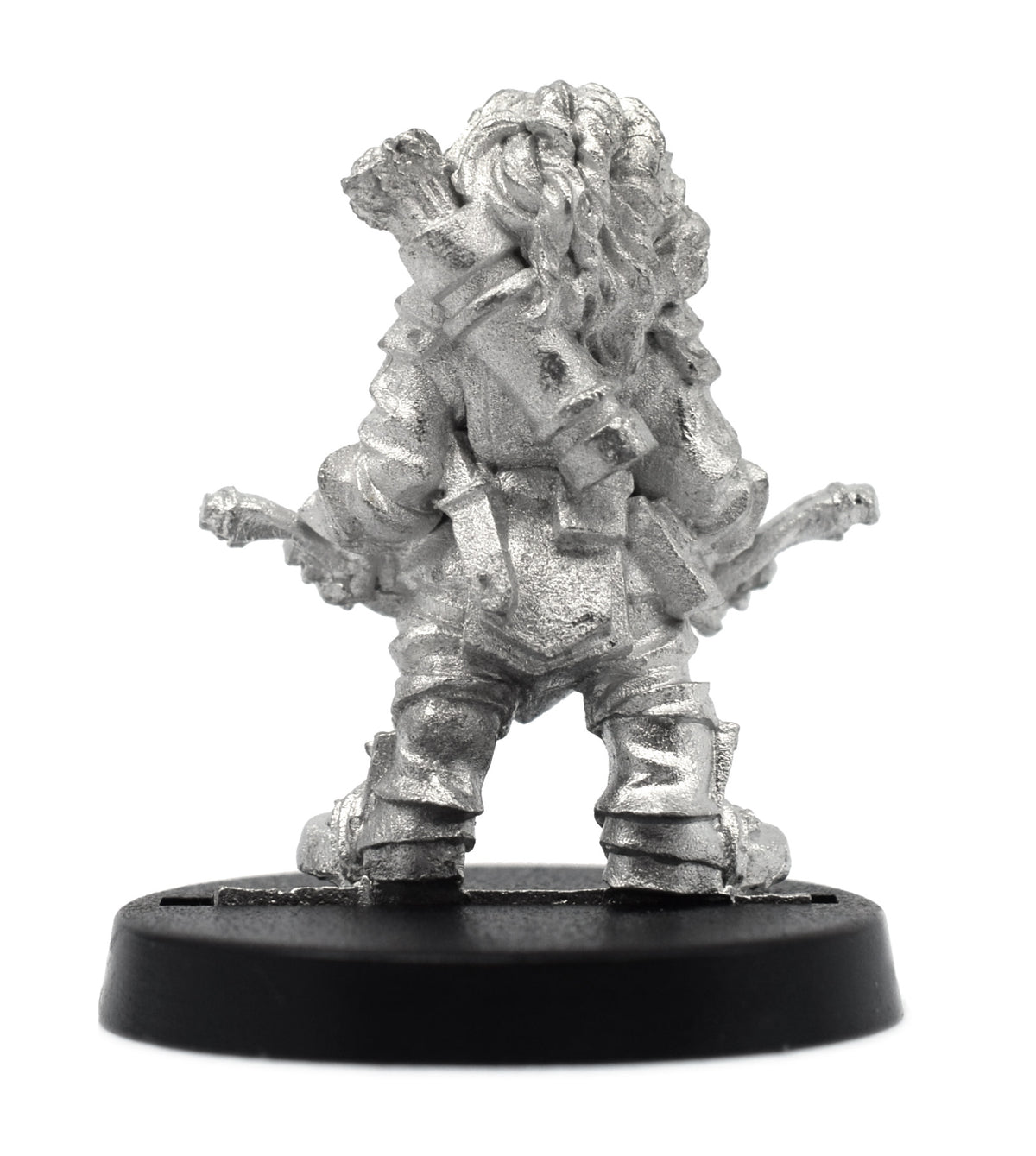 Unpainted pewter Dwarven Archer miniature, 25mm tall, another view