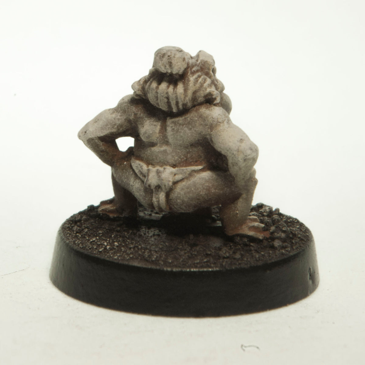 Primed pewter Grippli Sumo miniature, 19mm tall, another view