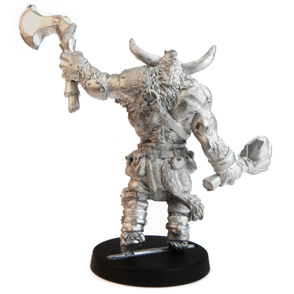 Unpainted pewter Minotaur Fighter Male miniature, 52mm tall, another view