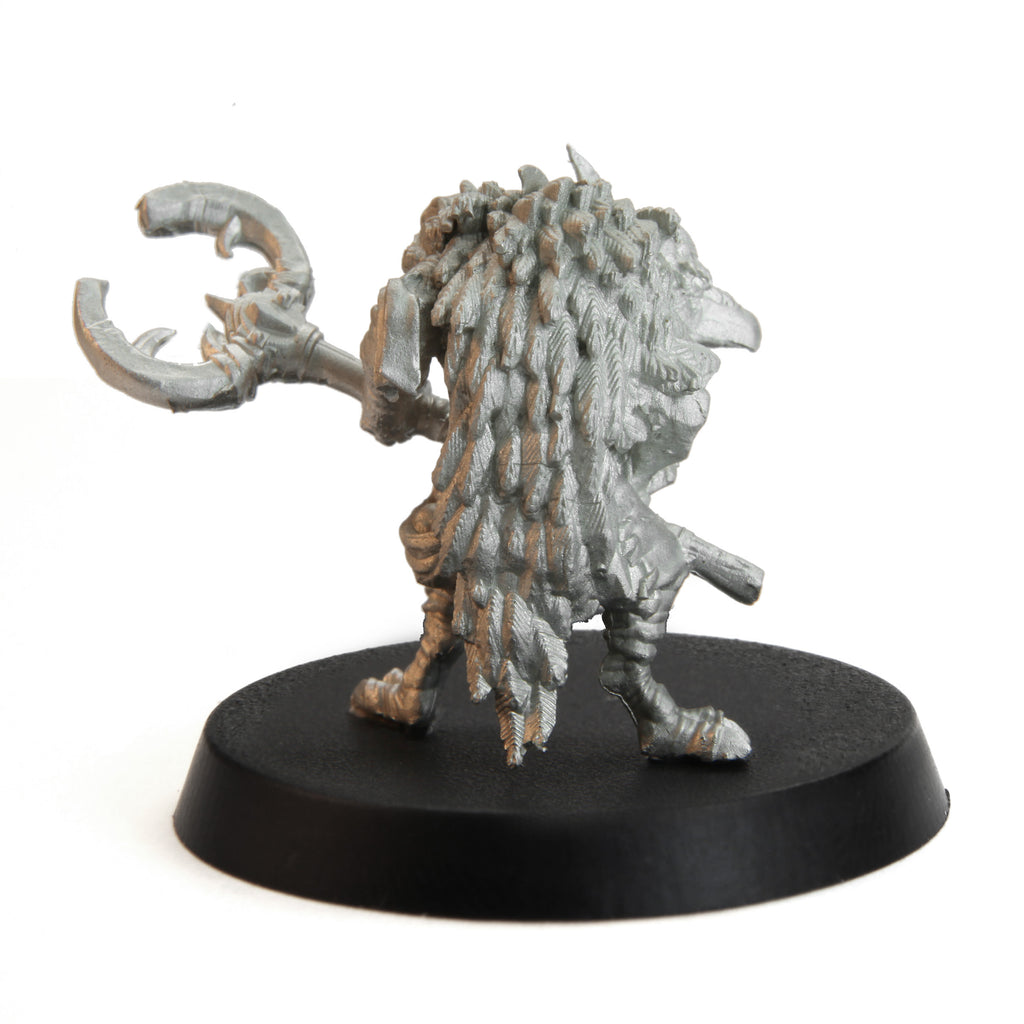 Unpainted pewter Tytantroll Kenku Wizard miniature, 28mm tall, another view