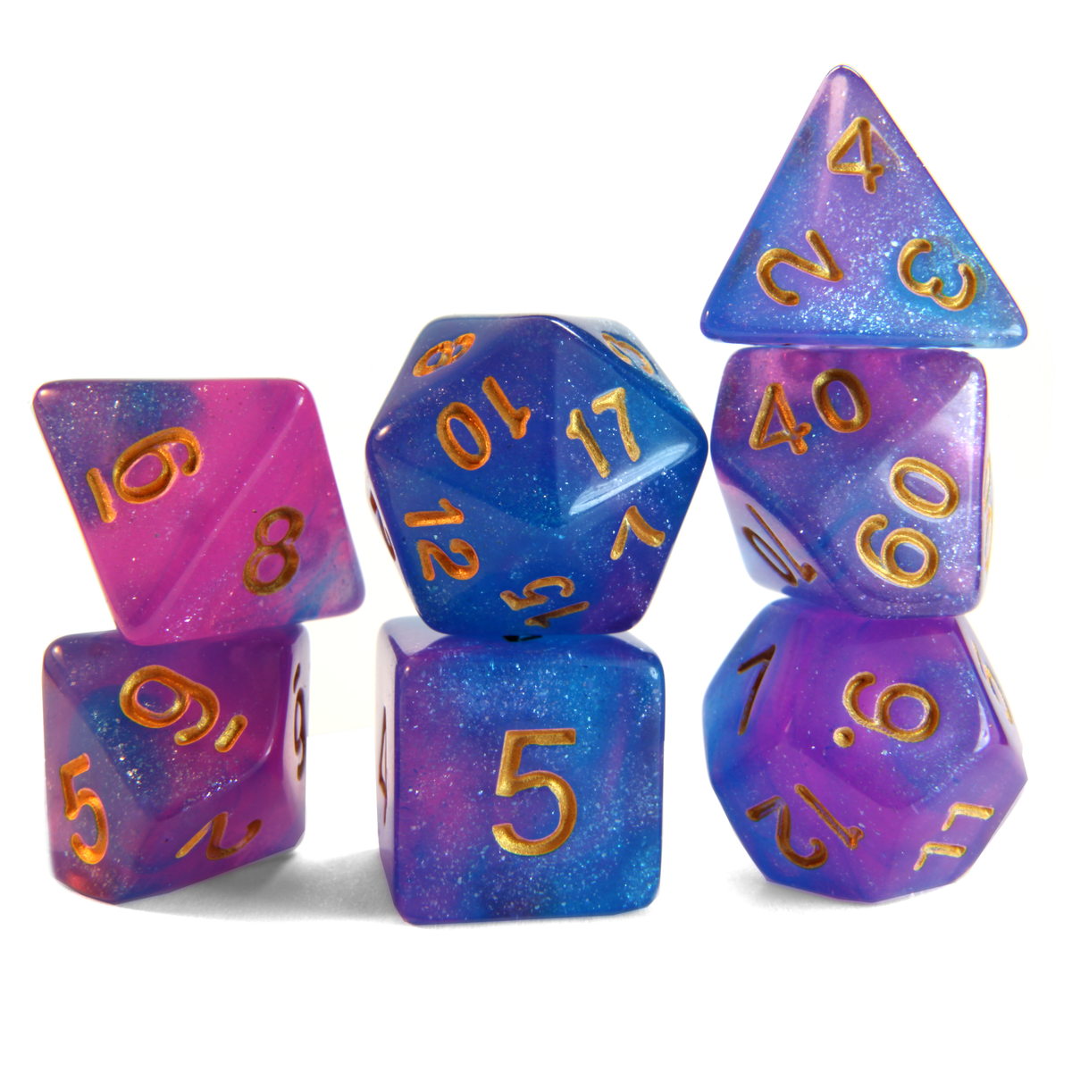 Level 1 Wizard Dice Set Polyhedral Dice (7pcs) Pink and Blue Glitter Sparkle Mixed