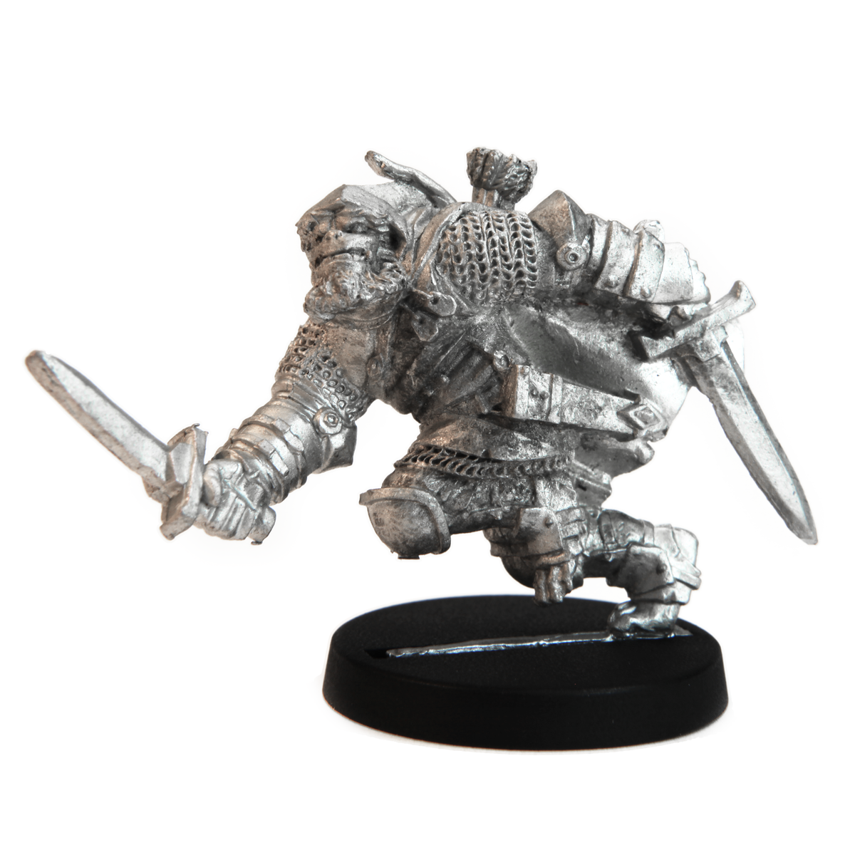 Unpainted pewter Half-Orc Ranger miniature, 28mm tall