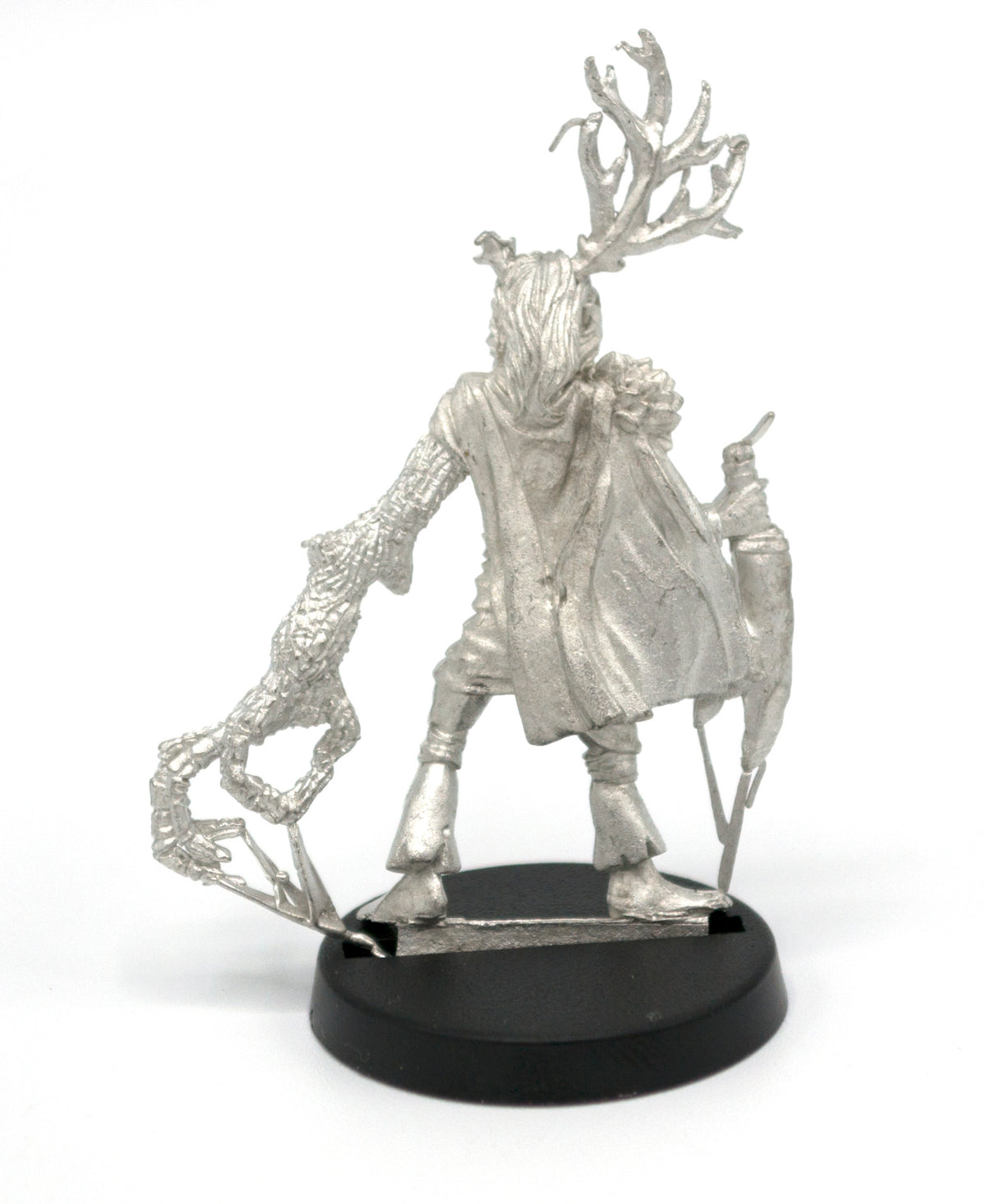 Unpainted pewter Elf Druid miniature, 45mm tall, another view