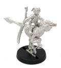 Unpainted pewter Halfling Barbarian on Raptor Mount miniature, 38mm tall, another view