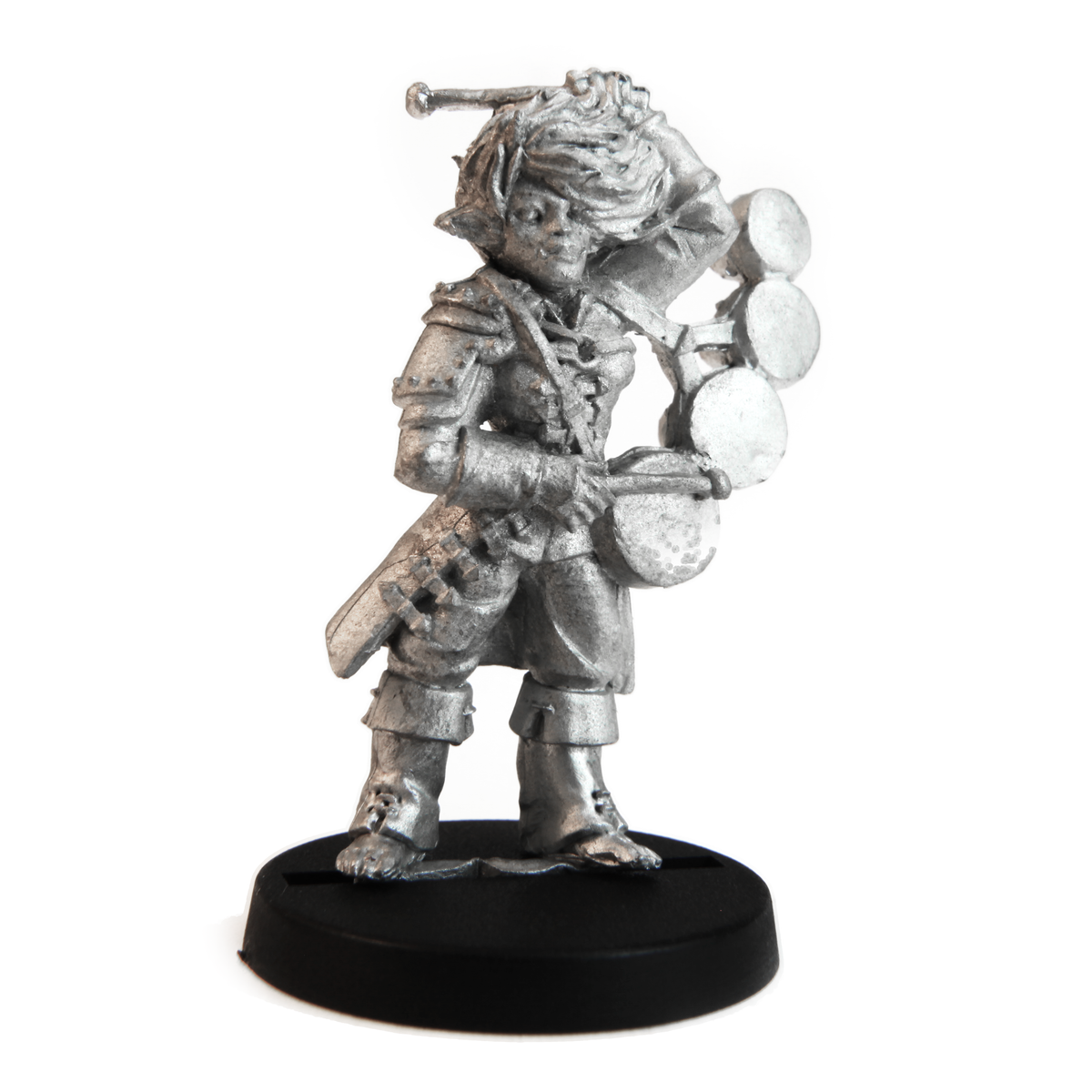 Unpainted pewter Half-Orc Bard miniature, 35mm tall