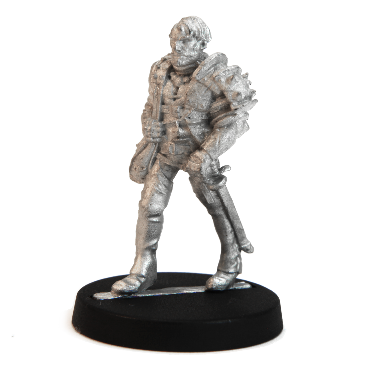 Unpainted pewter Human Blademaster miniature, 32mm tall