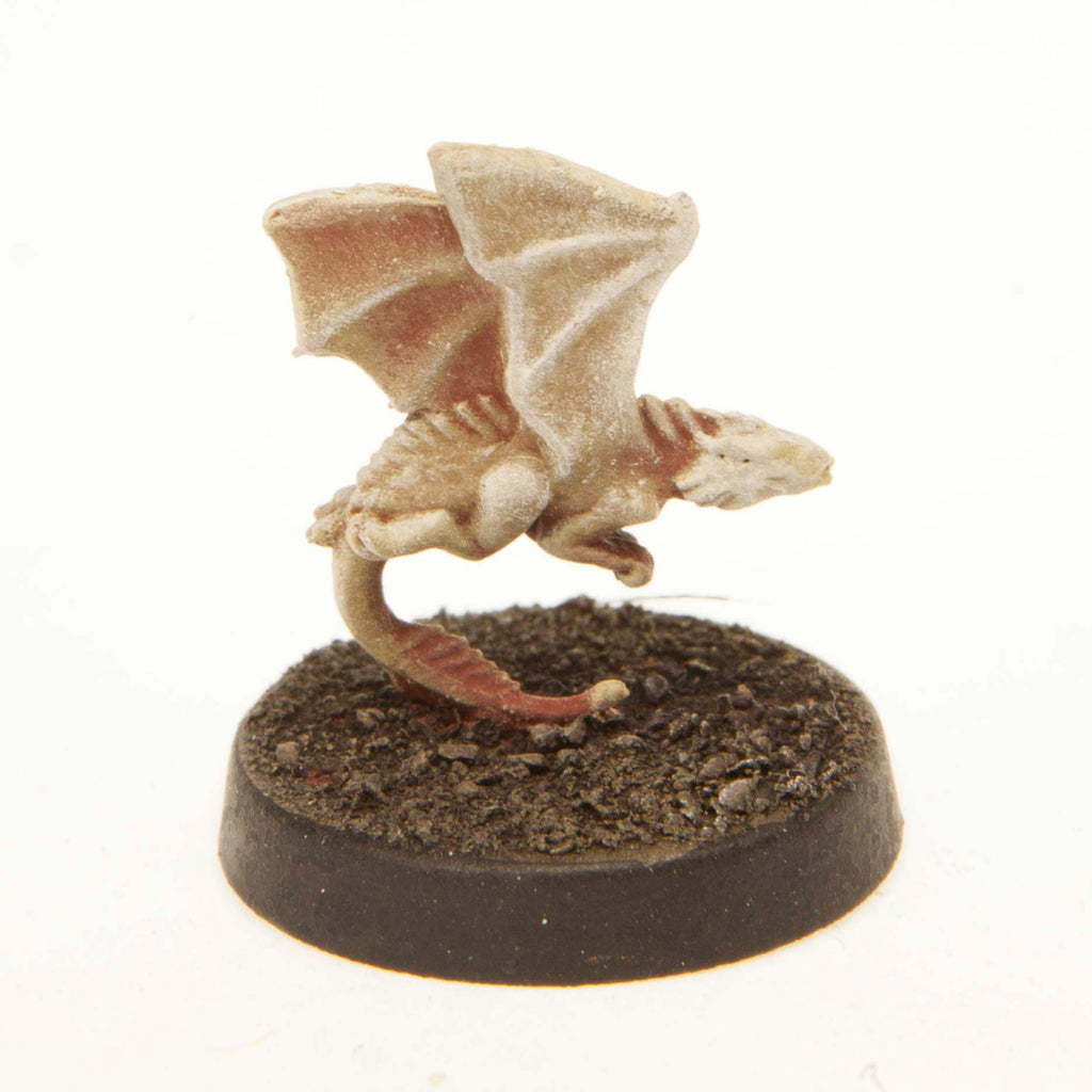 Primed pewter Dragonling miniature, 19mm tall, another view