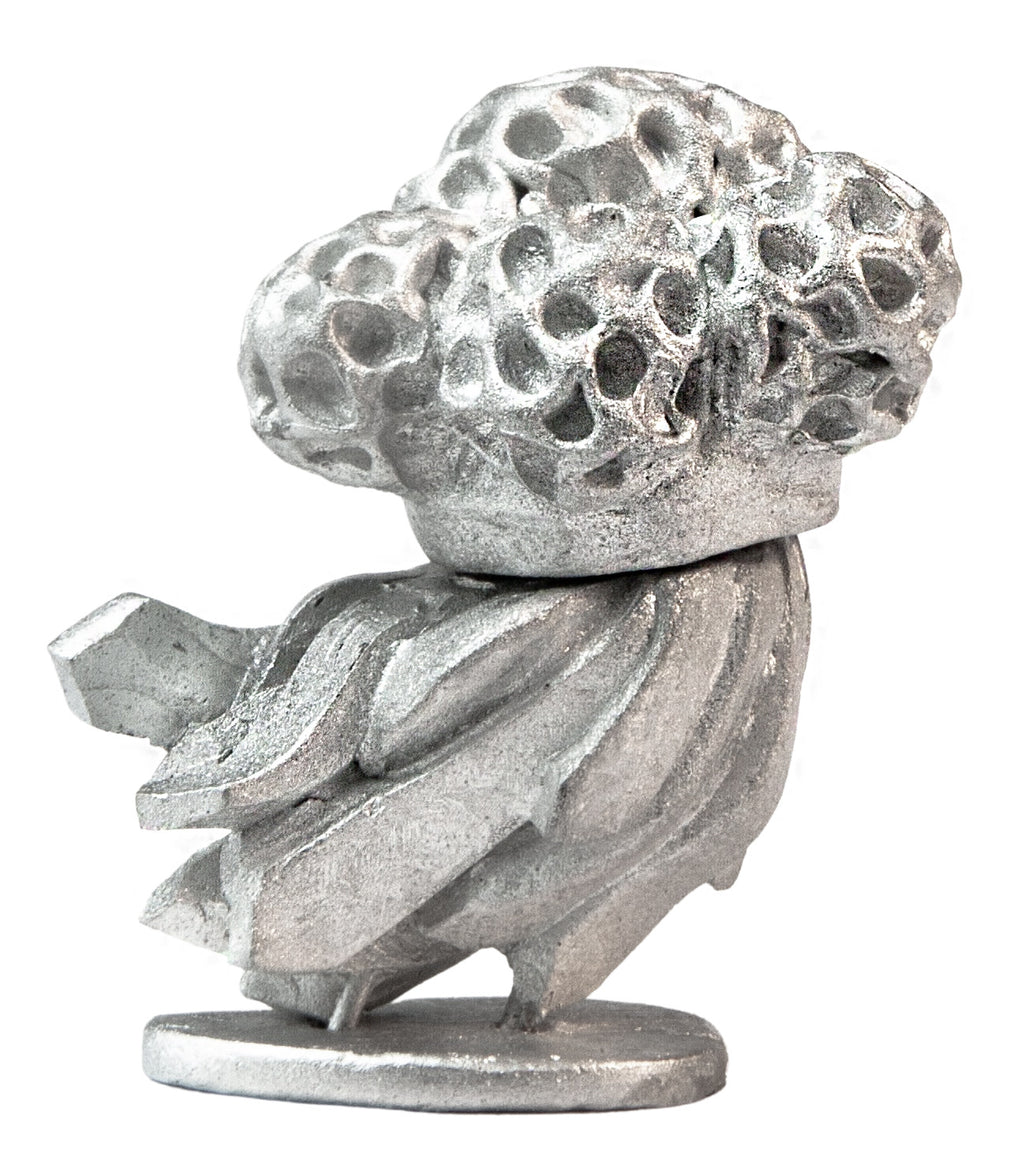 Unpainted pewter Mushroom Sporeling with Satchel miniature, 24mm tall, another view