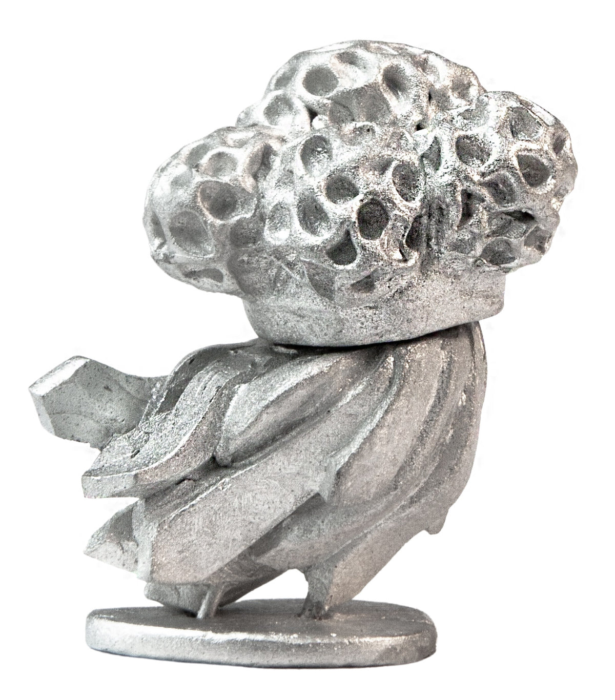 Unpainted pewter Mushroom Sporeling with Satchel miniature, 24mm tall, another view