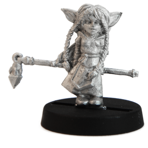 Unpainted pewter Gnome Cleric miniature, 19mm tall