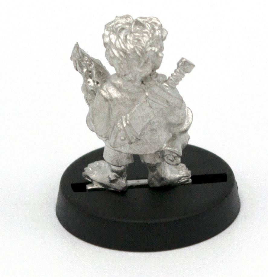 Unpainted pewter Halfling Apprentice miniature, 21mm tall, another view