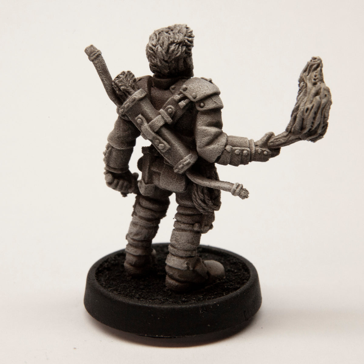 Primed pewter Male Human Ranger miniature, 34mm tall, another view
