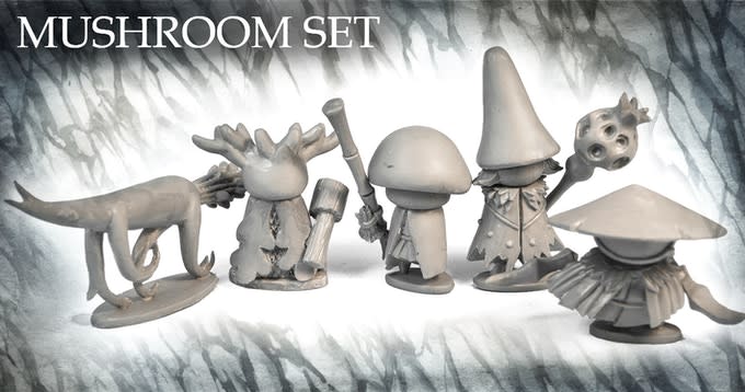 Stonehaven Adventurers 2020 - 5 Piece Mushroom Folk Set C, primed pewter miniatures