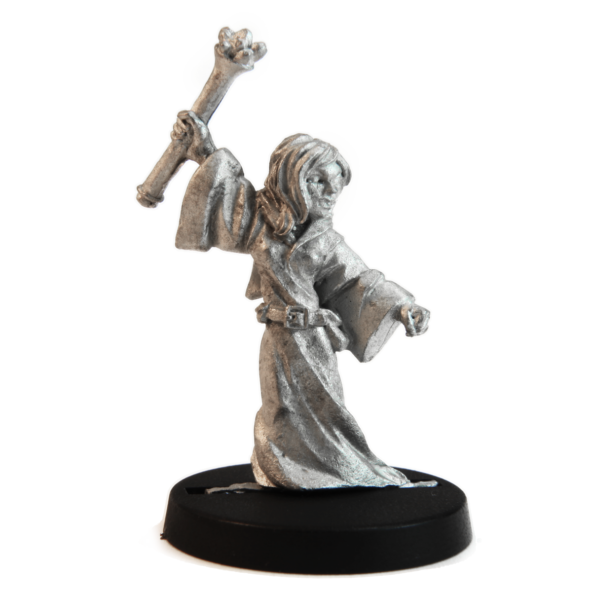 Unpainted pewter Female Human Apprentice miniature, 35mm tall