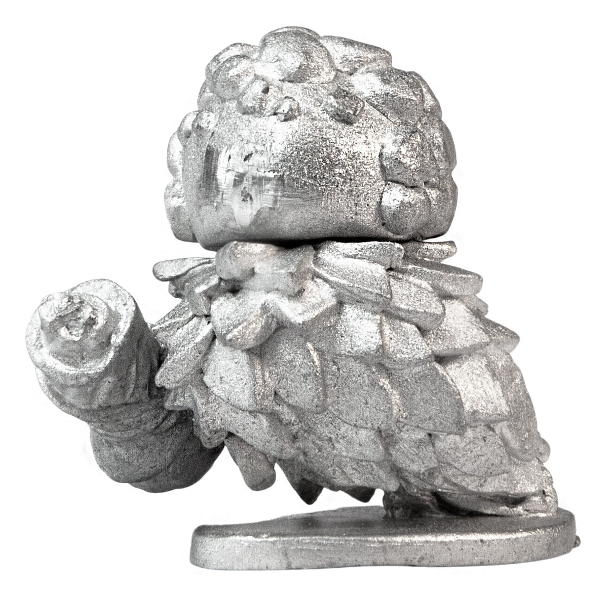 Unpainted pewter Mushroom Sporeling with Leaf Scroll miniature, 24mm tall