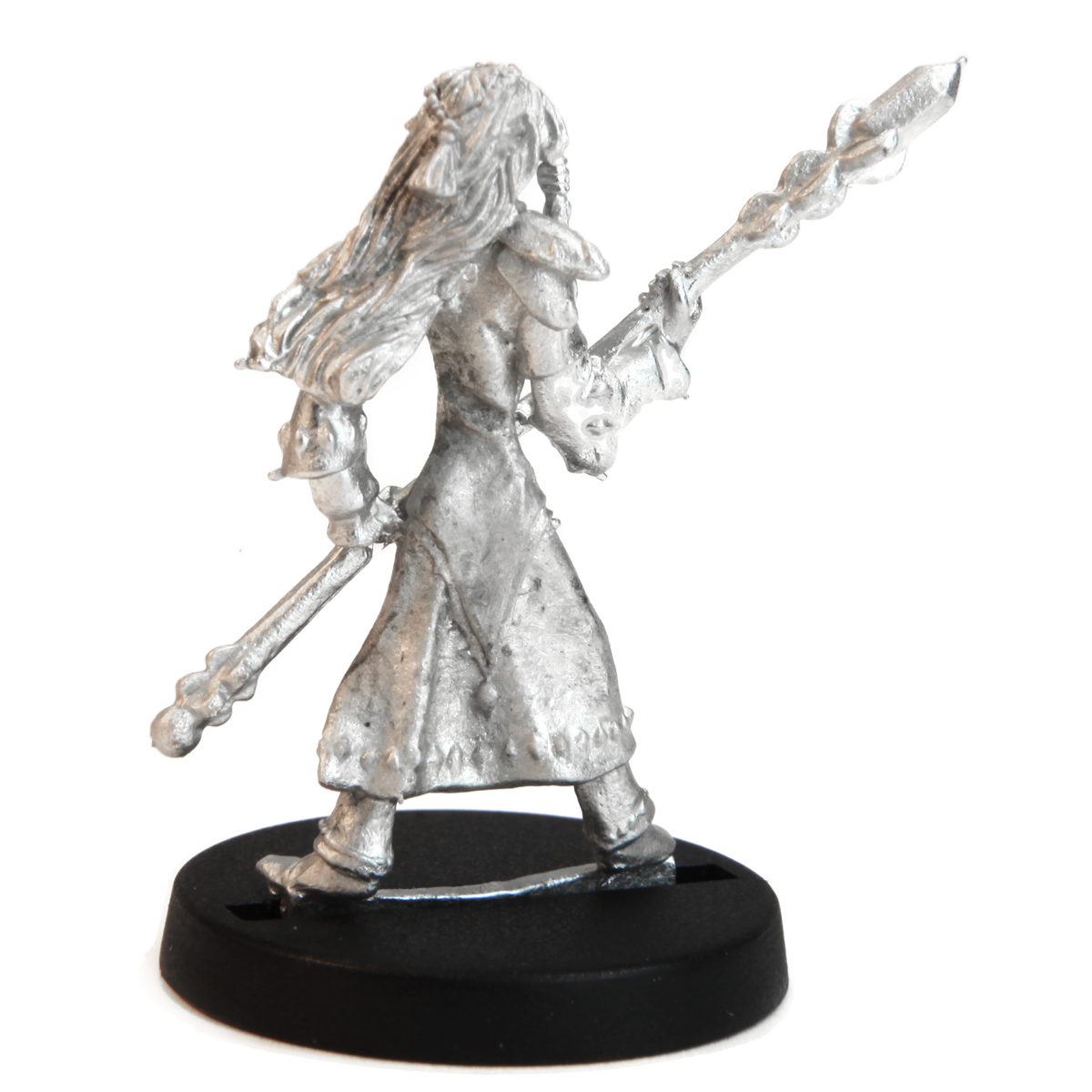 Unpainted pewter Elf Mage miniature, 31mm tall, another view