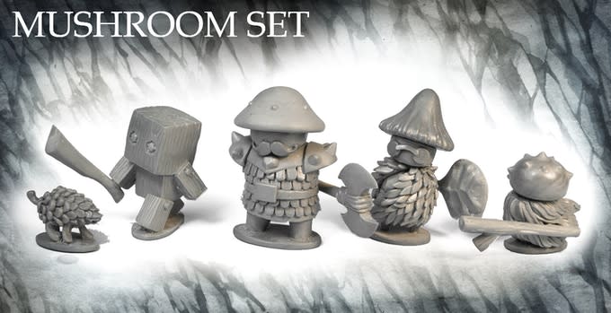 Stonehaven Adventurers 2020 - 6 Piece Mushroom Folk Set E, primed pewter miniatures