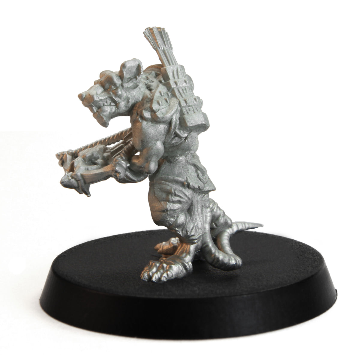 Unpainted pewter Tytantroll Crossbow Ratman miniature, 33mm tall, another view