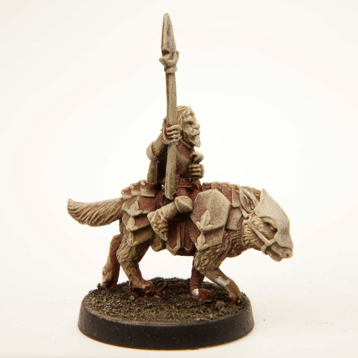 Primed pewter Gnome Knight Mounted miniature, 38mm tall, another view