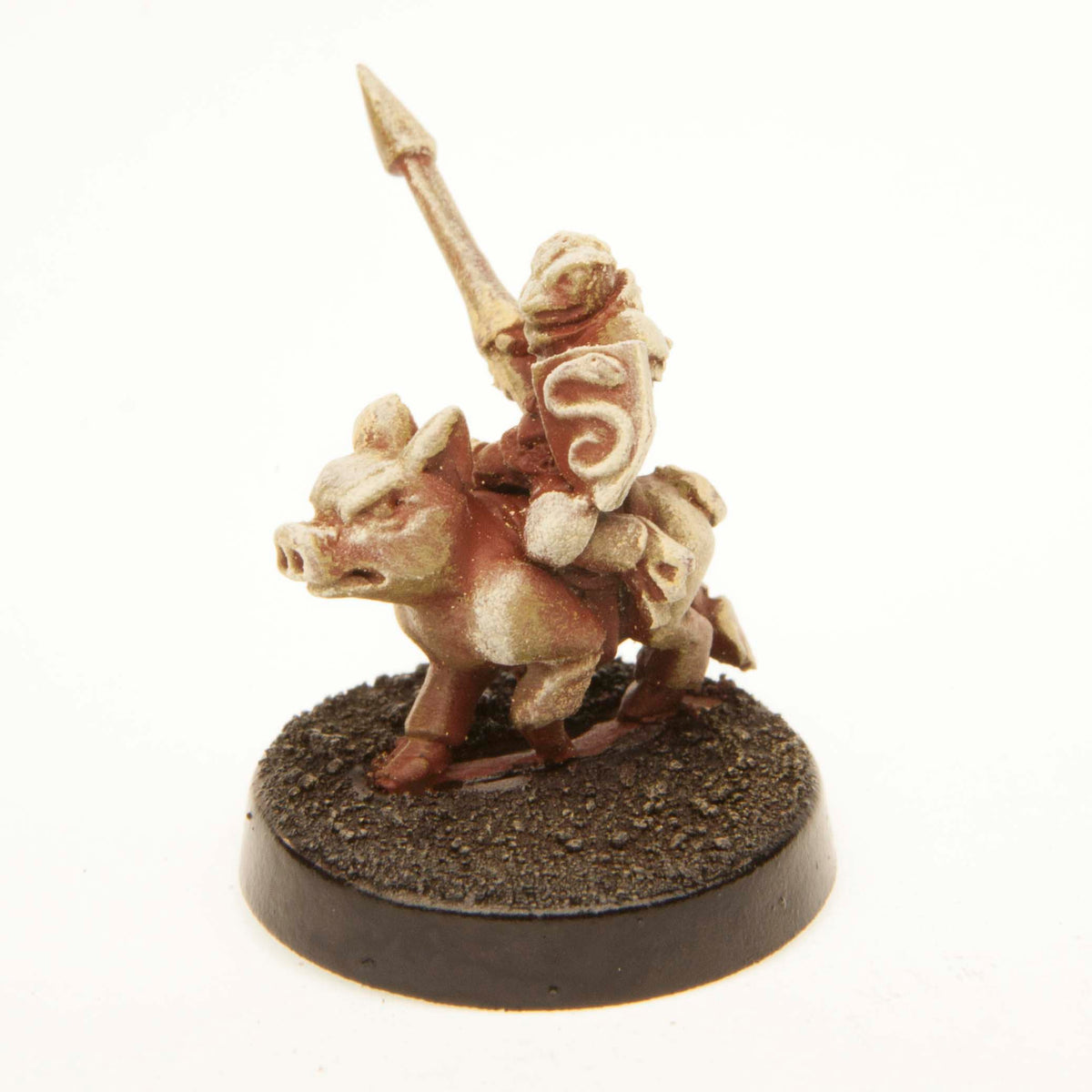 Primed pewter Grippli Knight Mounted on Pig miniature, 23mm tall