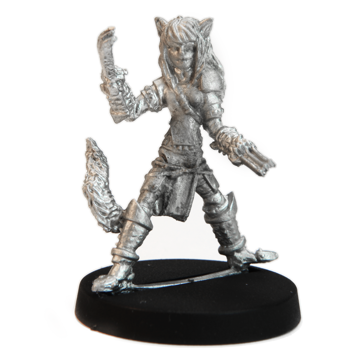 Unpainted pewter Kitsune Assassin miniature, 28mm tall