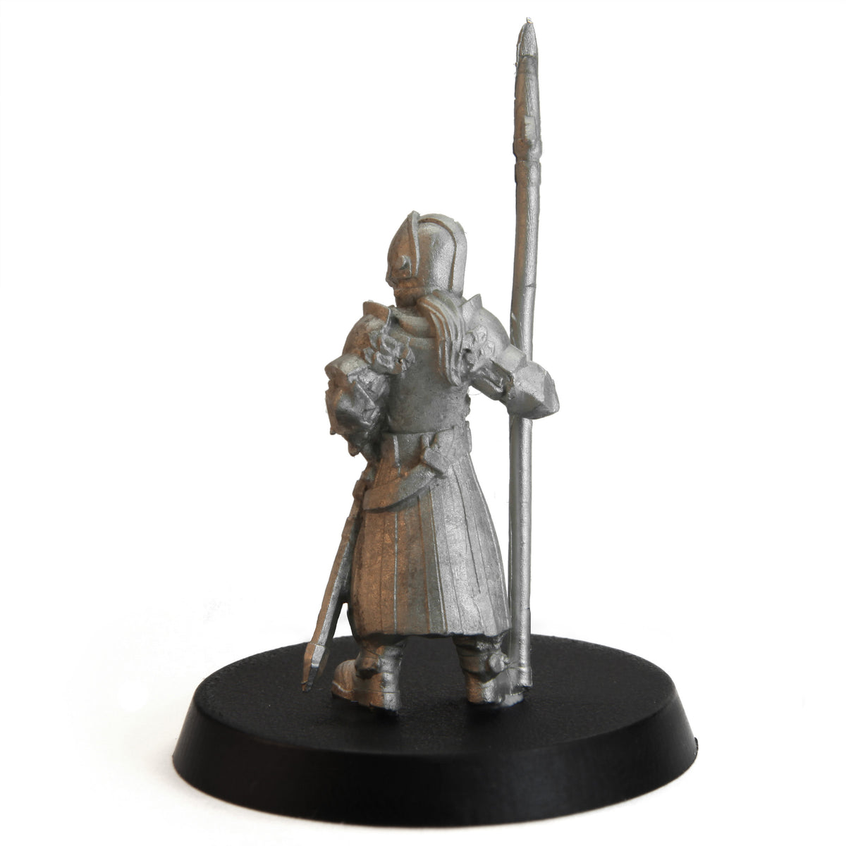 Unpainted pewter Tytantroll Guard Halberdier miniature, 49mm tall, another view