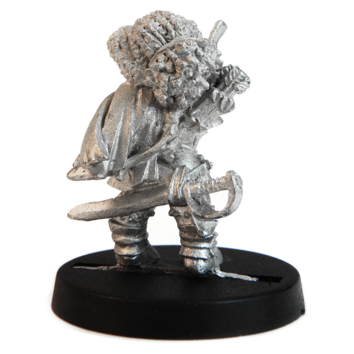 Unpainted pewter Dwarven Bard miniature, 25mm tall, another view