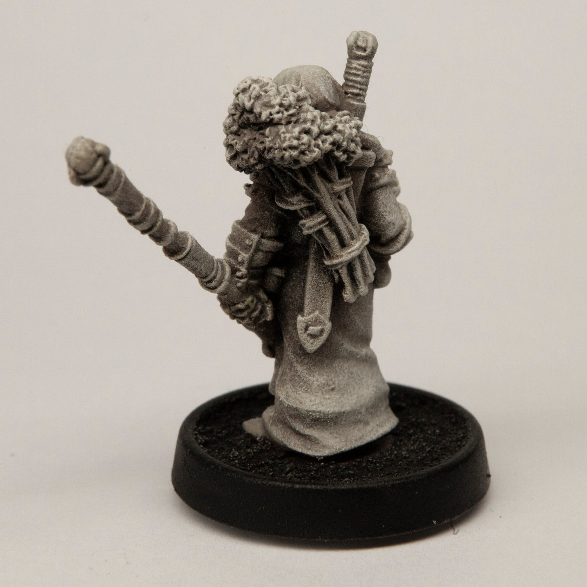 Primed pewter Female Human Sorcerer miniature, 31mm tall, another view