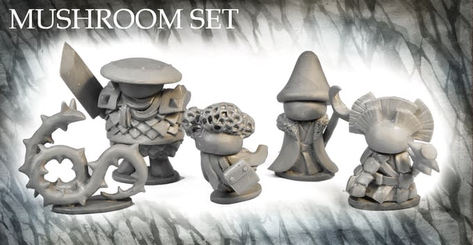 Stonehaven Adventurers 2020 - 5 Piece Mushroom Folk Set D, primed pewter miniatures