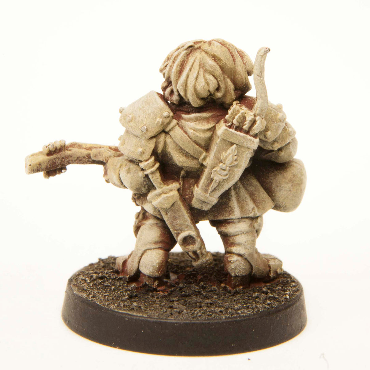 Primed pewter Dwarf Bard miniature, 25mm tall, another view