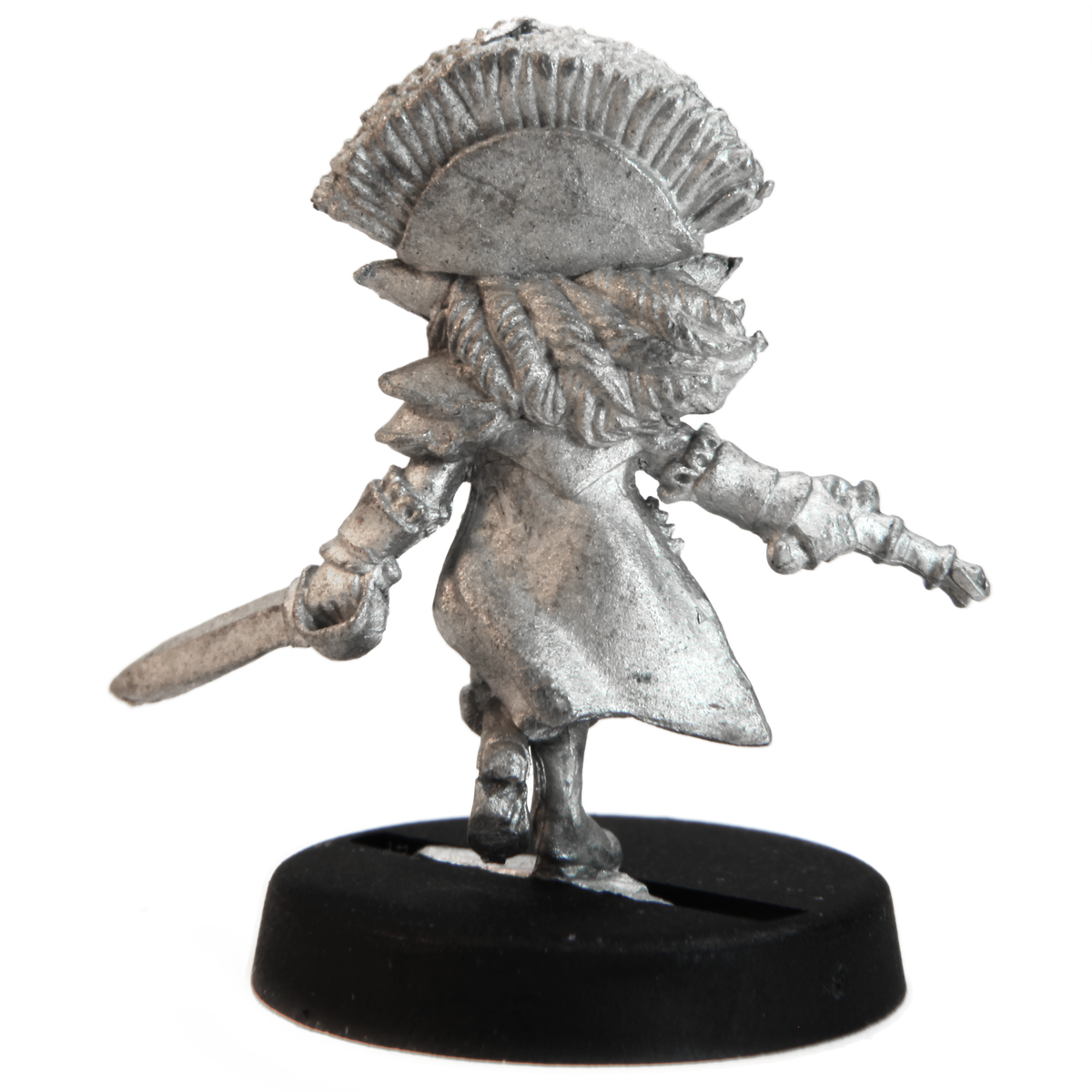 Unpainted pewter Gnome Pirate miniature, 27mm tall, another view