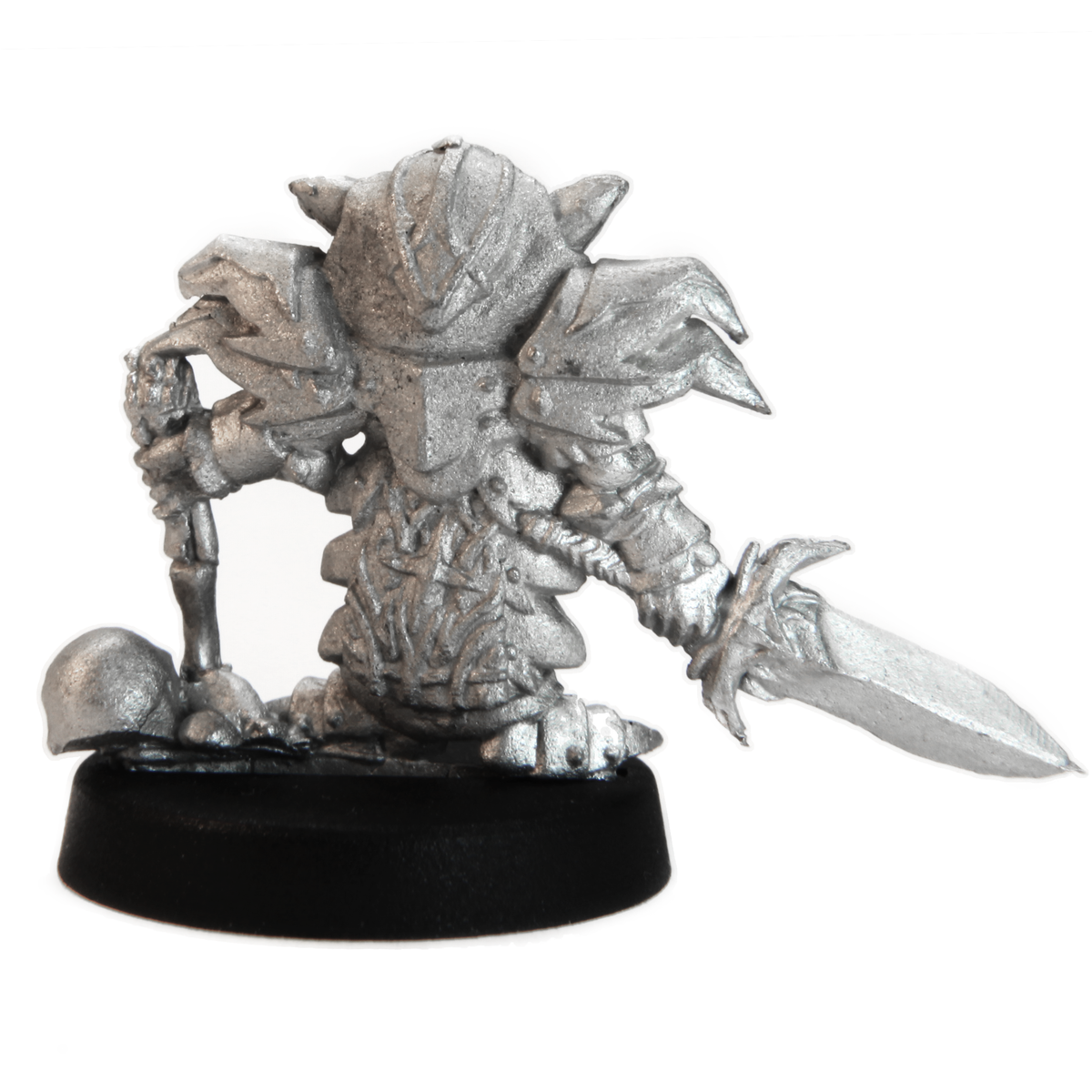 Unpainted pewter Gnome Deathknight miniature, 20mm tall, another view