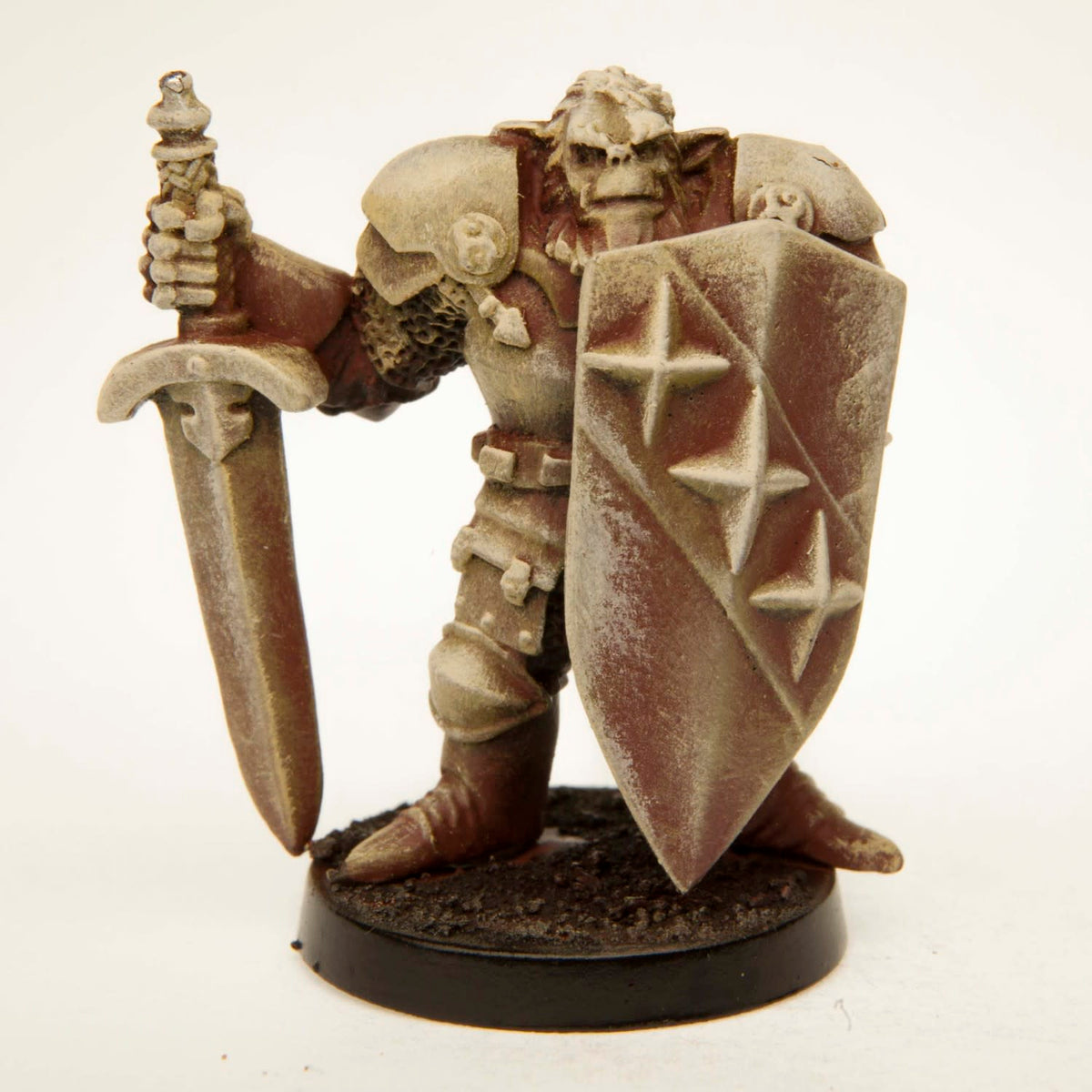 Primed pewter Half-Orc Warrior miniature, 35mm tall