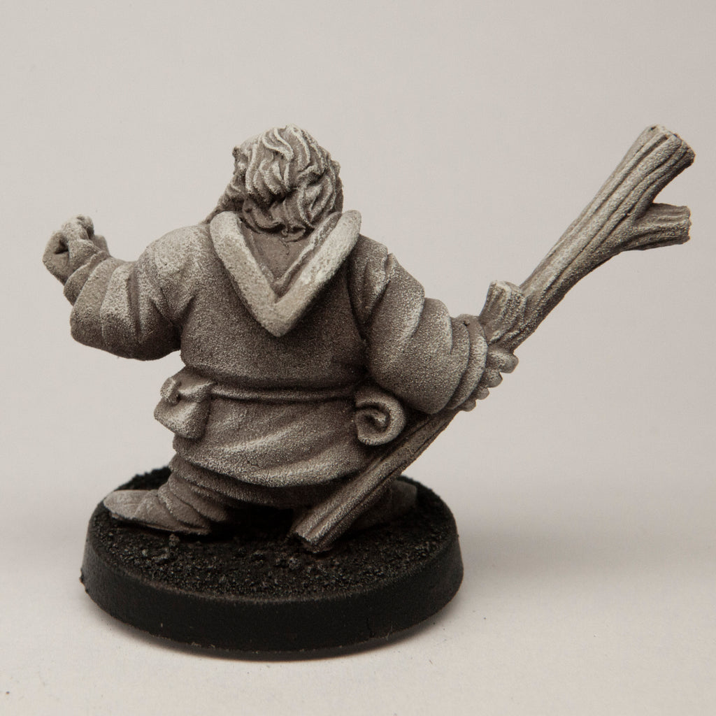 Primed pewter Male Dwarven Wizard miniature, 25mm tall, another view