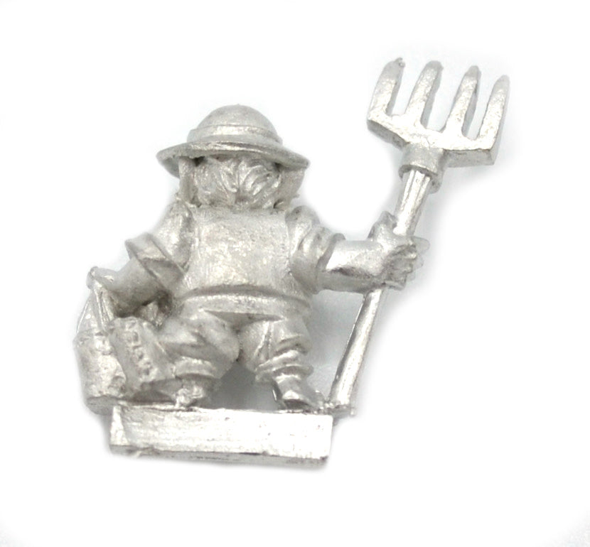 Unpainted pewter Halfling Farmer miniature, 25mm tall, another view