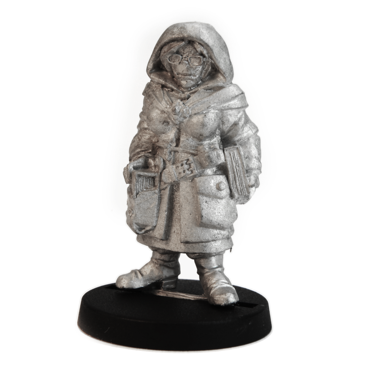 Unpainted pewter Half-Orc Librarian miniature, 35mm tall