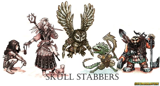 6 Piece Skull Stabbers Set, unpainted pewter miniatures, another view