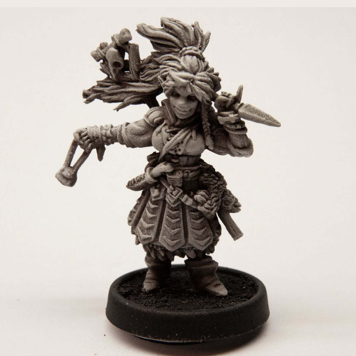 Primed pewter Female Half-Elf Witch miniature, 41mm tall
