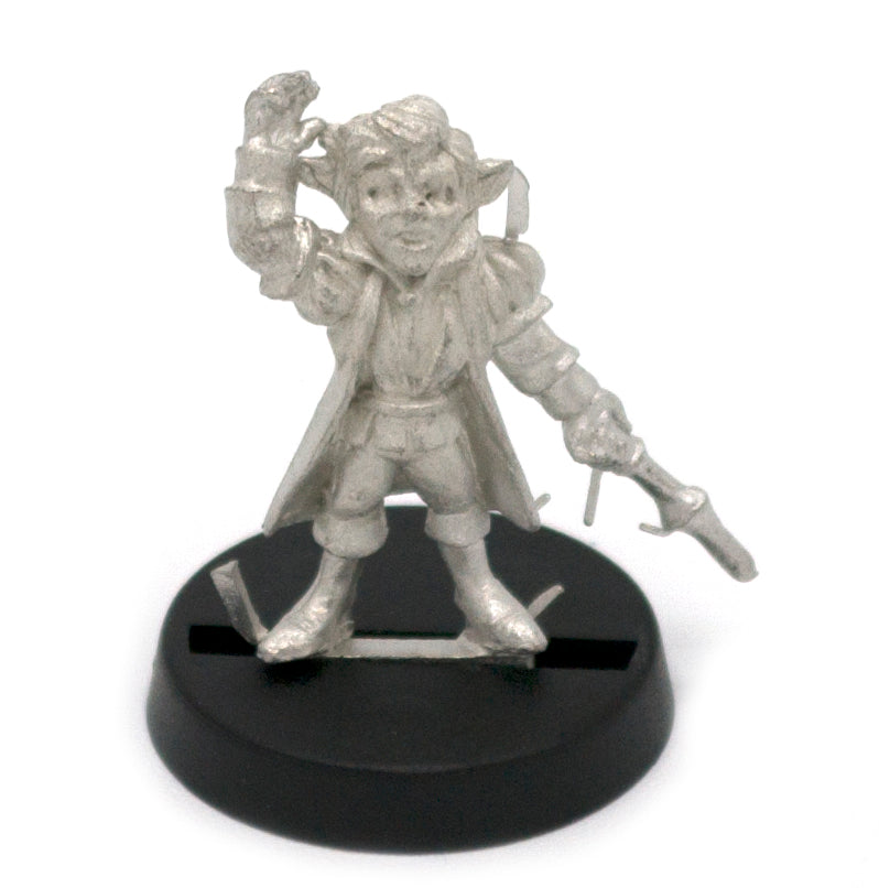 Unpainted pewter Gnome Illusionist miniature, 23mm tall, another view