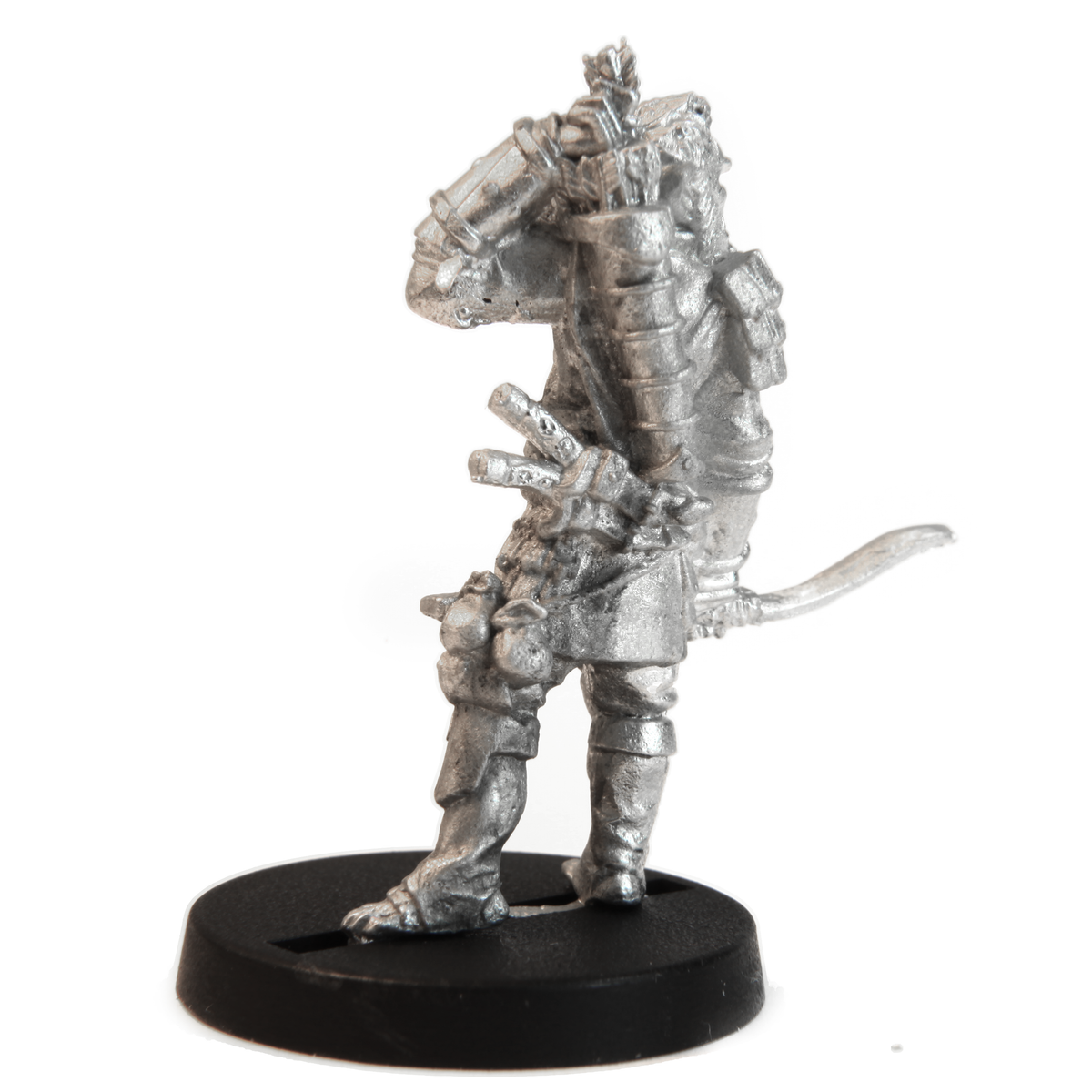 Unpainted pewter Half-Orc Archer miniature, 35mm tall, another view