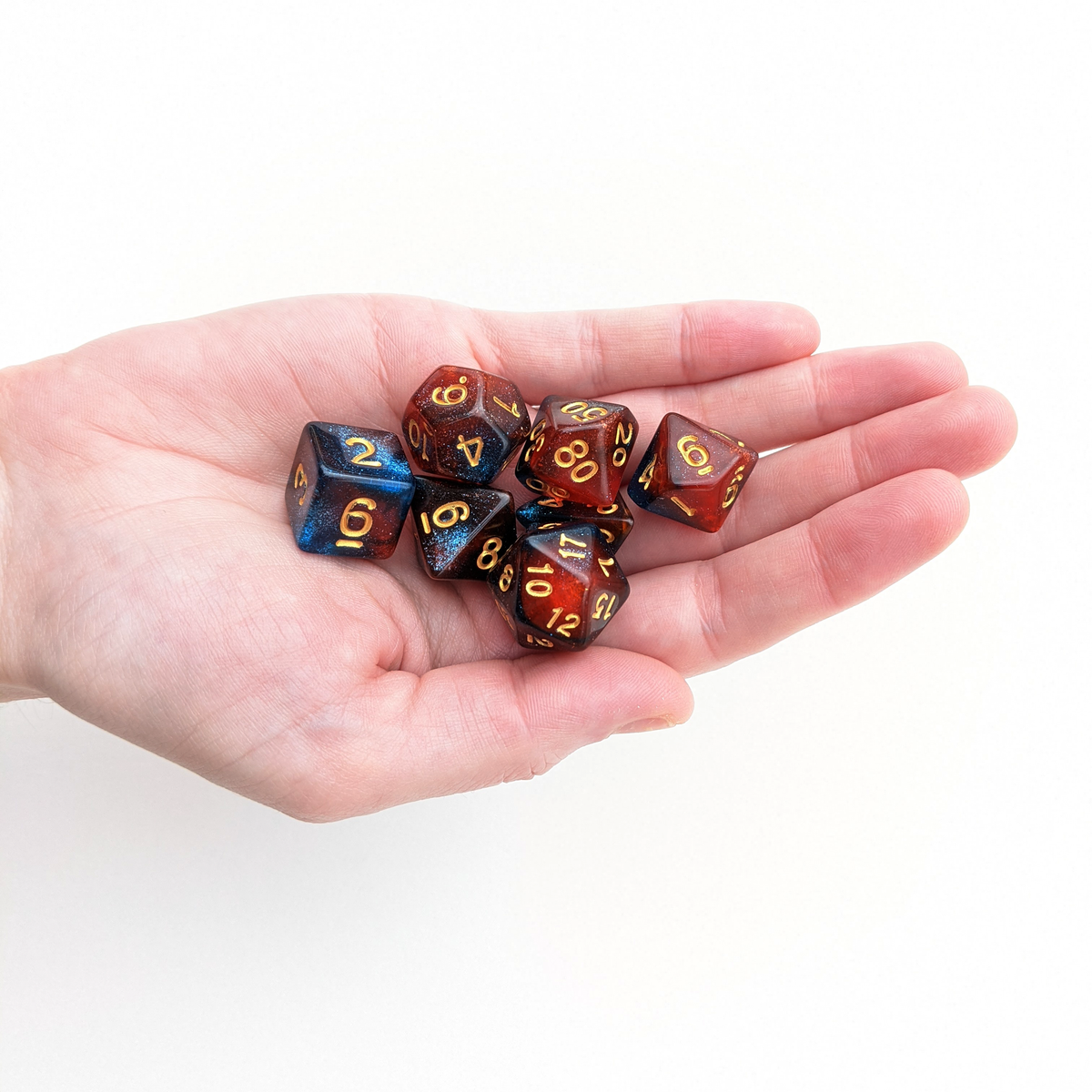 Level 1 Rogue Dice Set Polyhedral Dice (7pcs) Red and Blue Glitter Sparkle Mixed, another view