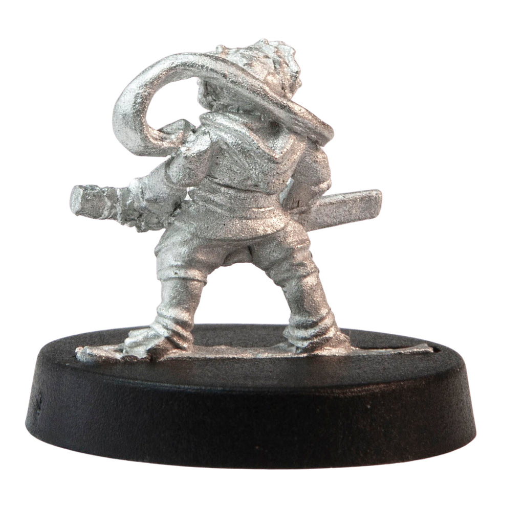 Unpainted pewter Grippli Samurai miniature, 17mm tall, another view
